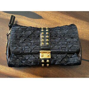 Louis Vuitton Black Satin Quilted Embossed Monogram Leather Coquette Clutch With